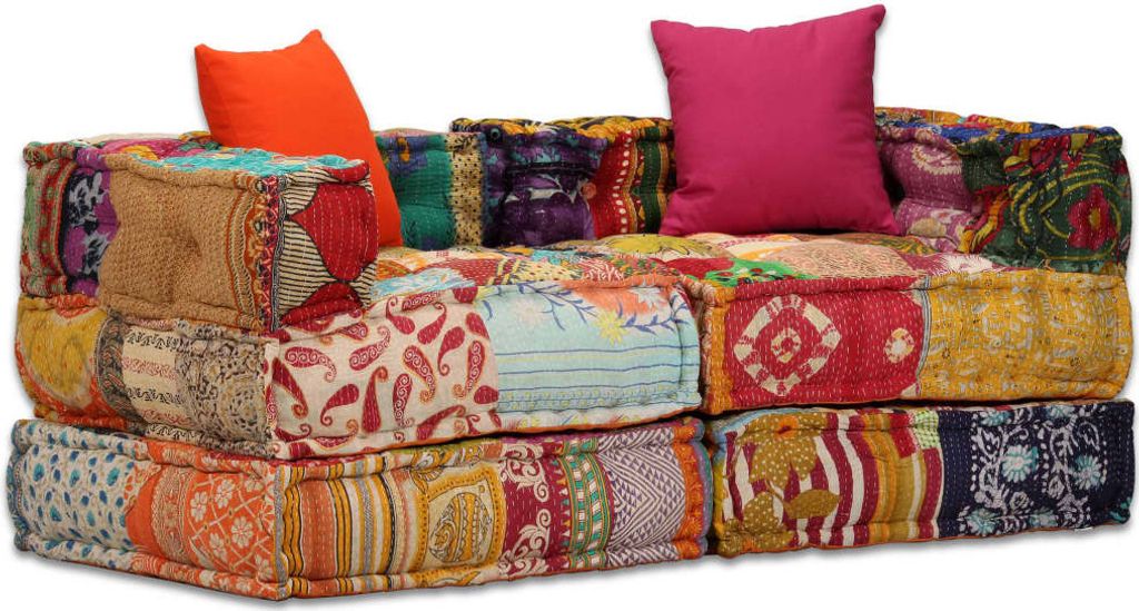 vidaXL Pouf modulaire 2 places patchwork tissu Image du produit 
