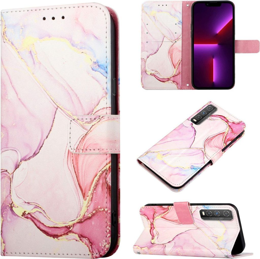 VIVO Y51S 5G Hülle, Marmor Motiv Kunstleder Tasche Wallet Kartenfächer mit Standfunktion Klapp Schutzhülle für VIVO Y51S 5G / Y70S / IQOO U1 Pi...