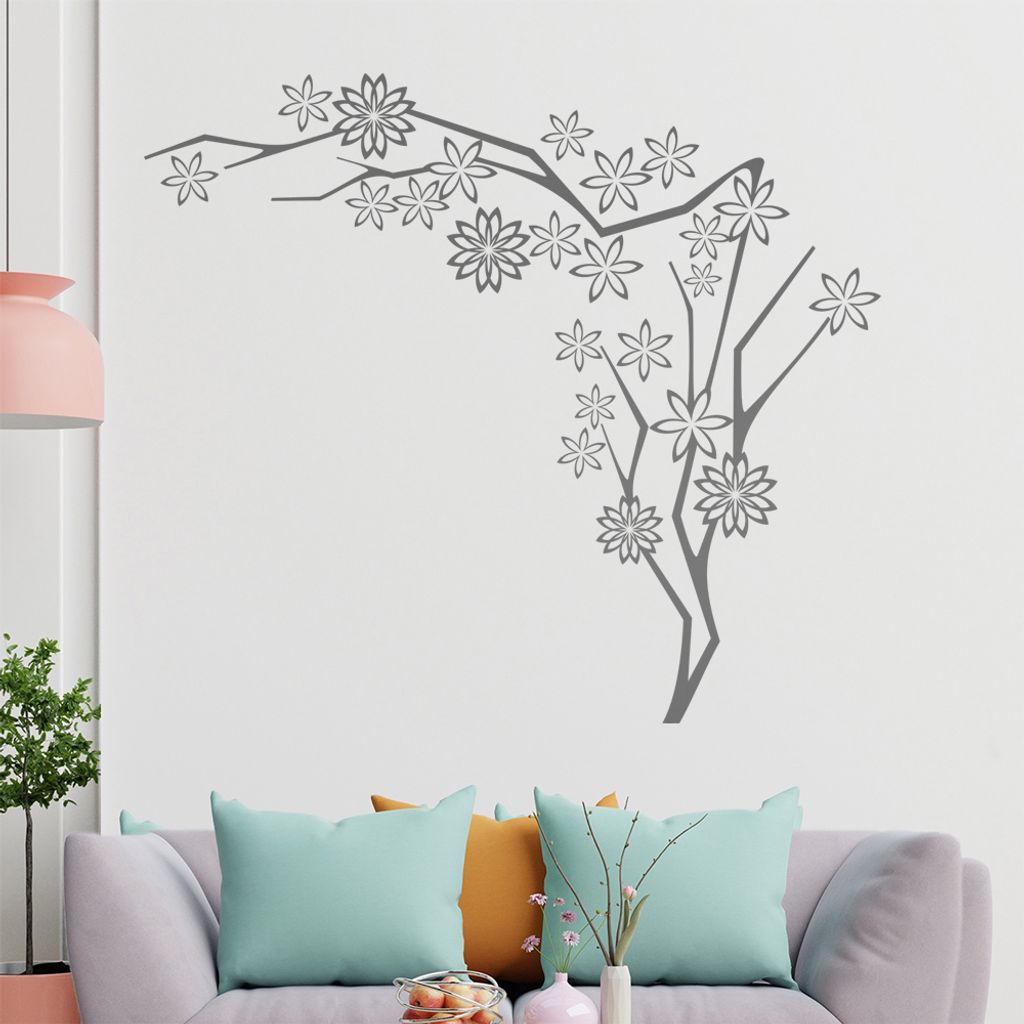Stern - blüten - Zweig Wandtattoo in 6 Größen - Wandaufkleber Wall Sticker - Dekoration, Küche, Wohnzimmer, Schlafzimmer, Badezimmer