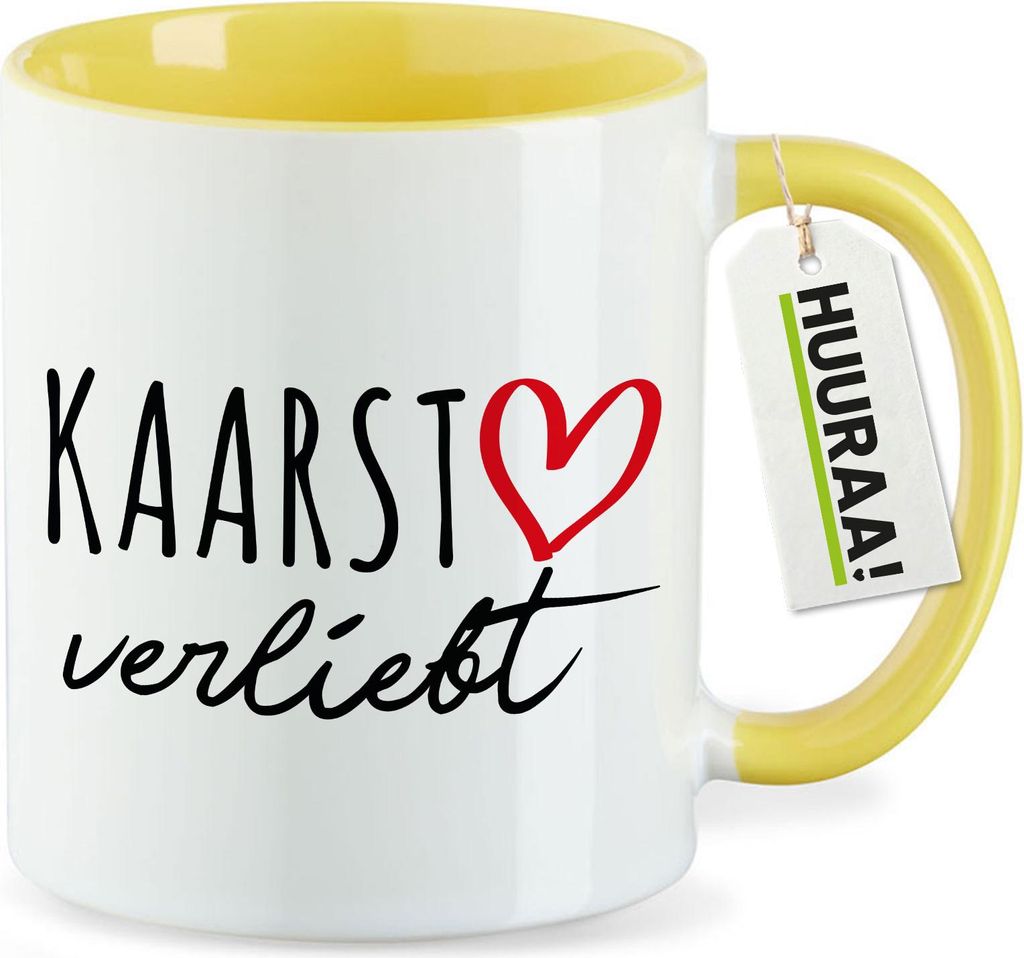 Huuraa Kaffeetasse Kaarst verliebt 330ml Gelb Keramik Kaffeebecher Geschenkidee