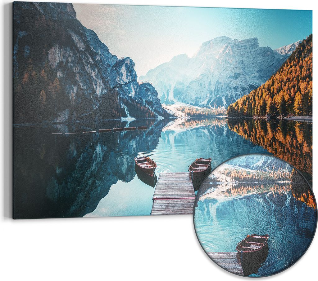DEQORI Magnettafel Metall 90x60 cm 'Blick auf Lago di Braies' Whiteboard Pinnwand Büro