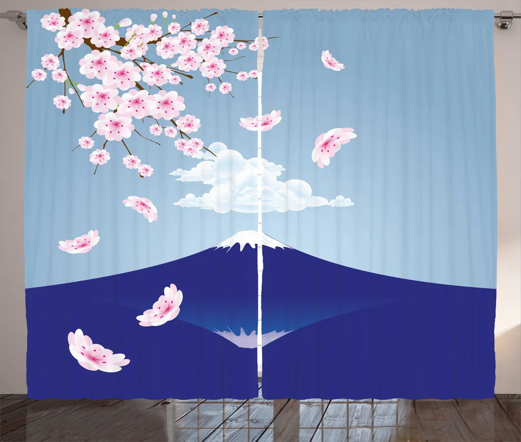 ABAKUHAUS Fuji Tenda rustica, Montagna Fiori di ciliegio, Soggiorno Nastro universale Tende con passanti e ganci, 280 x 175 cm, Lavanda scura Multicolore