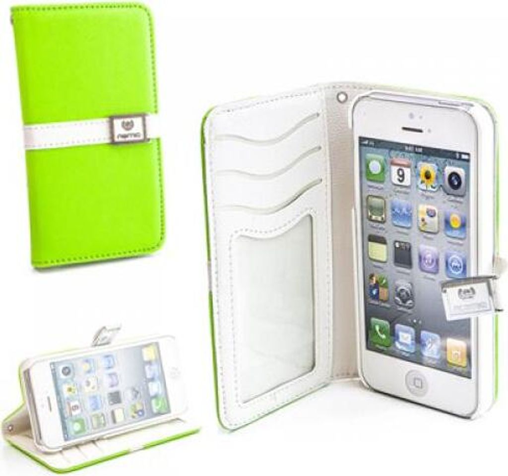 Apple iPhone 5 Numia Bookstyle Slim Grè1/4n-Weiss