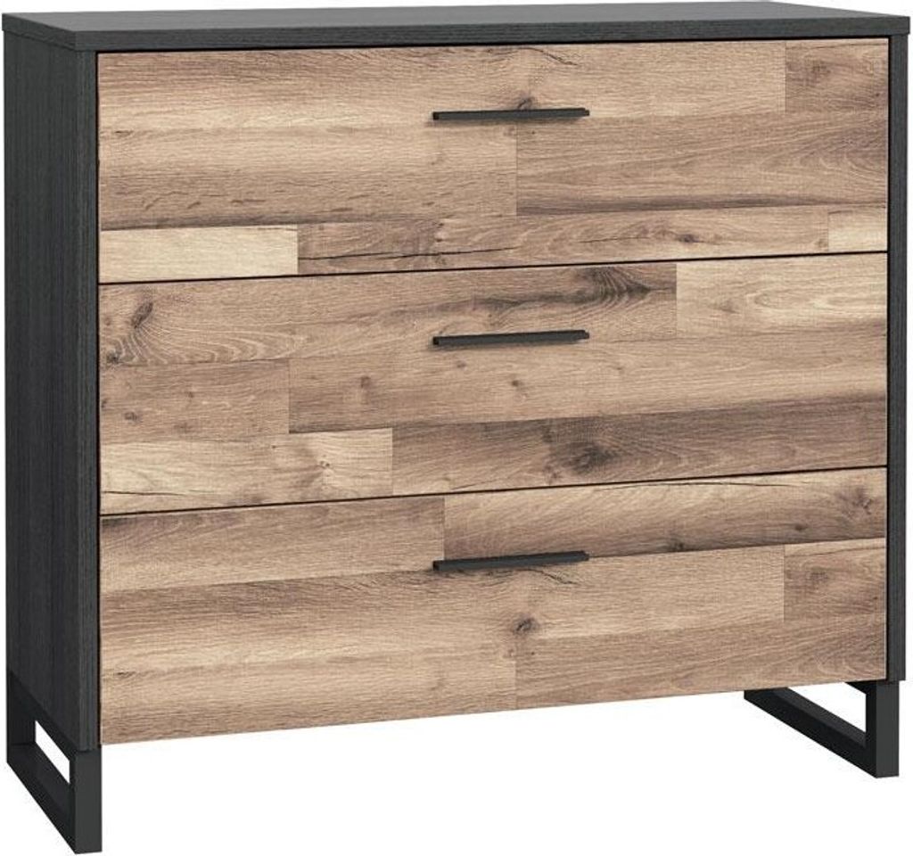 Furniture24 Kommode JAKOBINA SRBK211 Schubladenschrank Schubladenkommode Schlafzimmerkommode mit 4 Schubkasten in Staabeiche / Schwarz Eiche