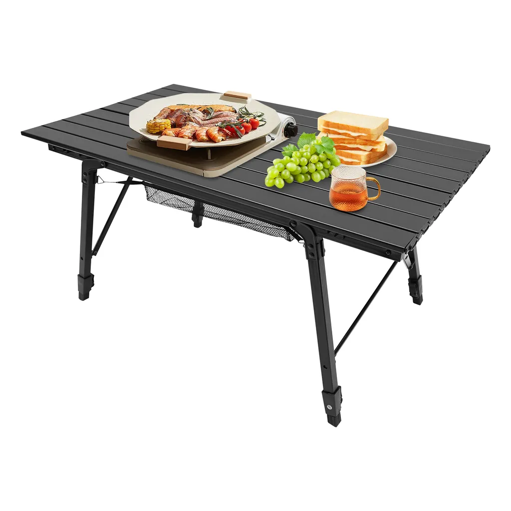 Table de camping stable sur sol irrégulier, pliante et réglable, noire - 4