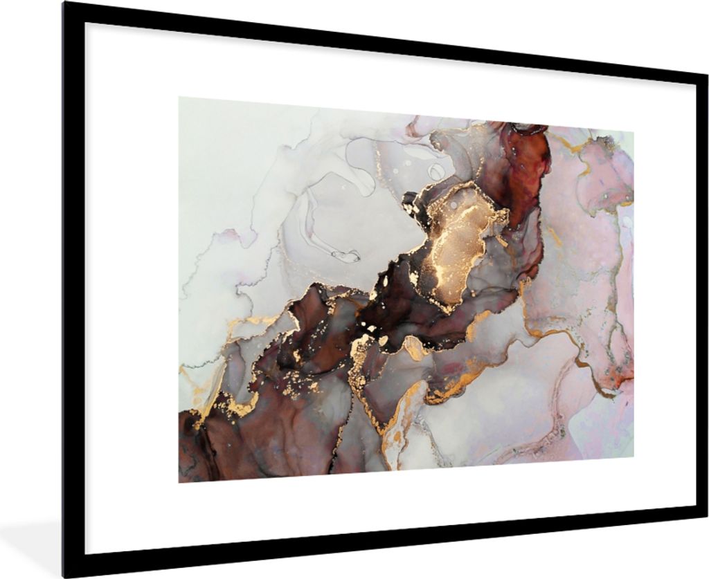 MuchoWow® Gerahmtes Poster Rot - Marmor - Gold 90x60 cm - Produktbild 