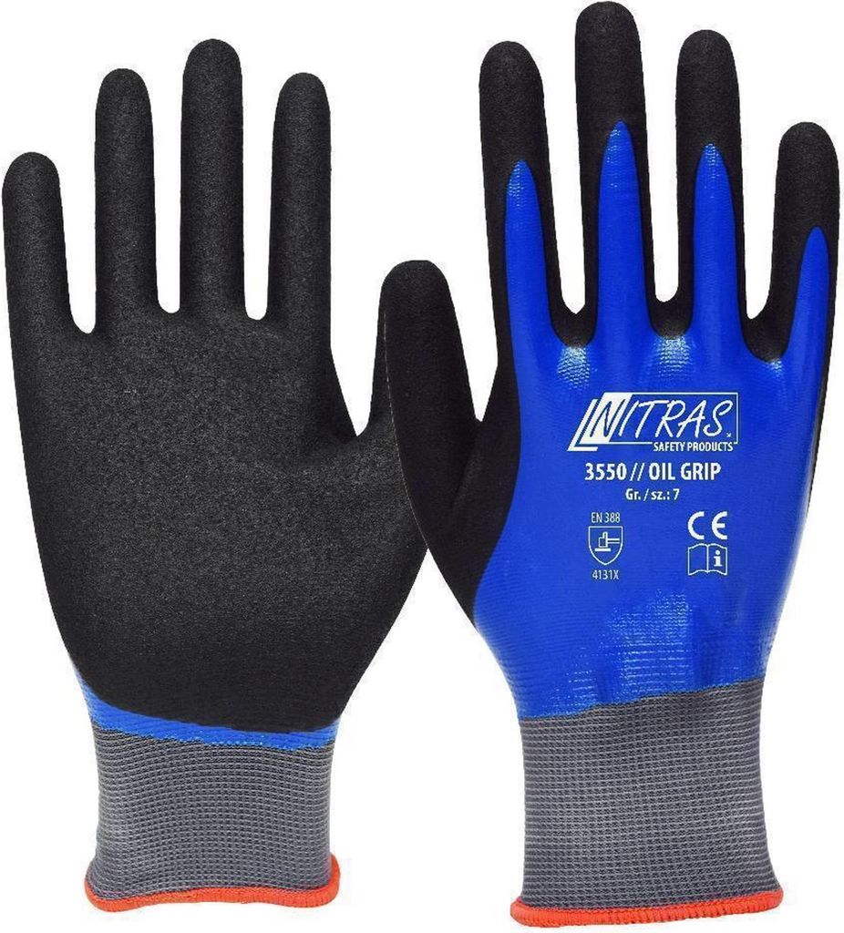 Arbeitshandschuhe | 72 Paar Nitras Oil Grip Nylonhandschuhe | Gr. 7 - 11