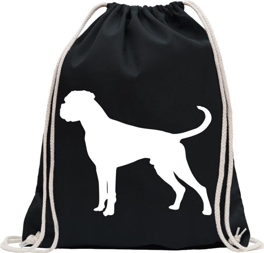 Kiwistar - Turnbeutel - schwarz - Deutscher Boxer German Hund - Fun Rucksack Sport Beutel Gymsack Baumwolle mit Ziehgurt