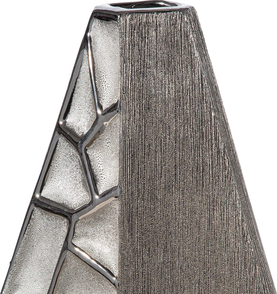 Vase argenté au design géométrique en céramique Lissabon 36cm