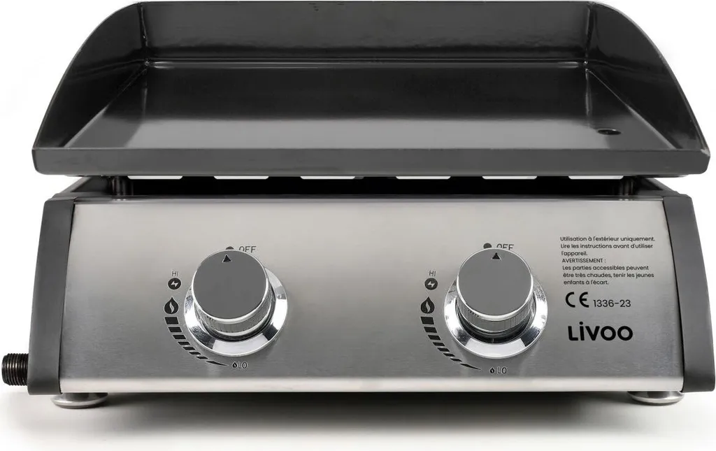 Plancha à Gaz 2 Brûleurs Livoo - Plaque de Cuisson en Acier Émaillé Noir