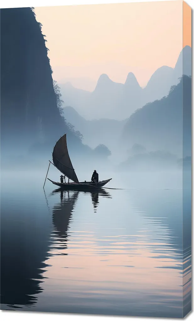 Tableau Image 60x100 cm Excursion Solitaire en Bateau sur la Rivière