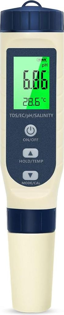 pH-Meter, 5-in-1 PH/TDS/EC/Salzgehalt/Thermometer, LCD-Display, PH-Tester, automatische Temperaturkompensation, elektronisches pH-Meter, geeignet f...