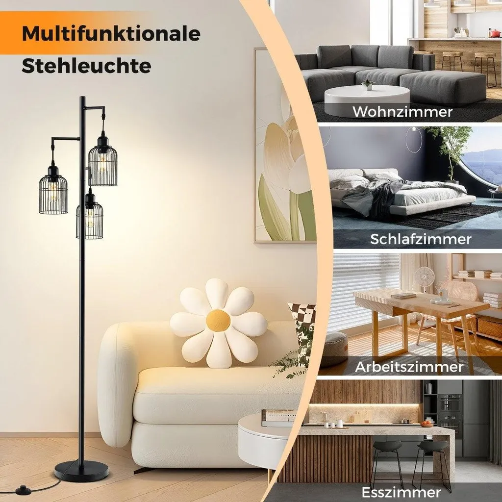 Lampada Industriale 3 Luci Nera 169 cm - Must-Have Arredo Casa