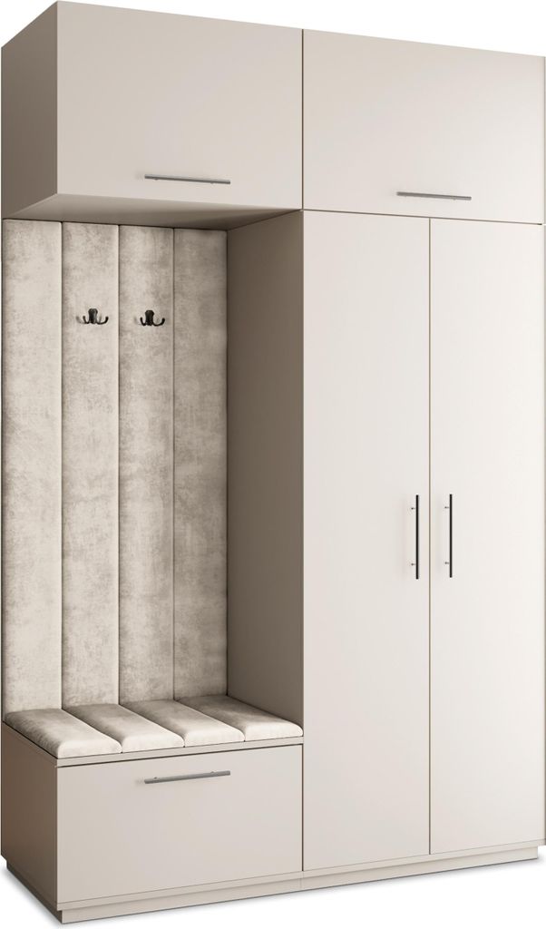 Masseno Garderobe-Set REMA 150/240/60 cm Modern Garderobenschrank Kaschmir, Veloursstoff MONOLITH 04 (Beige)