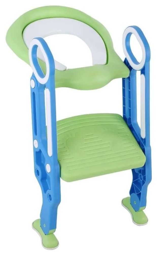 Toilettentrainer Kinder - WC-Sitz mit Leiter - Weiches PolyurethanKissen - Rutschfest - Höhenverstellbar - 25–36 Monate - Blau-Grün