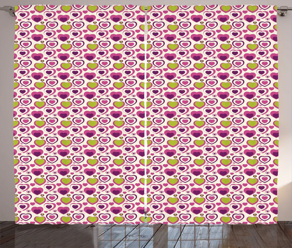 Grand rideau rustique violet magenta - Motif cœurs et boucles 280cm