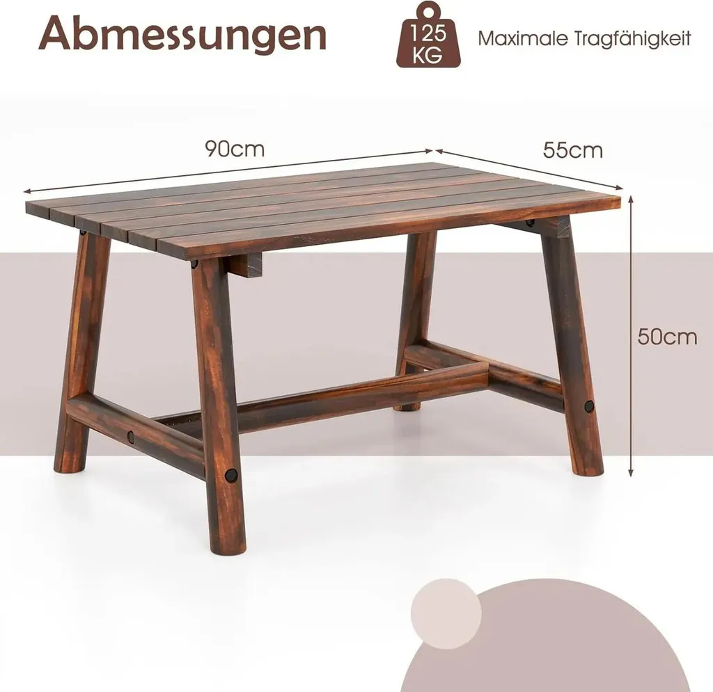 Table basse bois massif marron extérieure stable pour petit balcon - 4