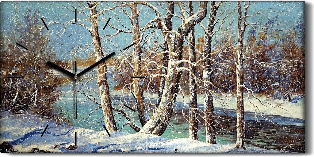 Küchenuhr Bürouhr Leinwand Uhr Geräuschlos 60x30 Winter Landschaft am Fluss ufer - schwarze Hände