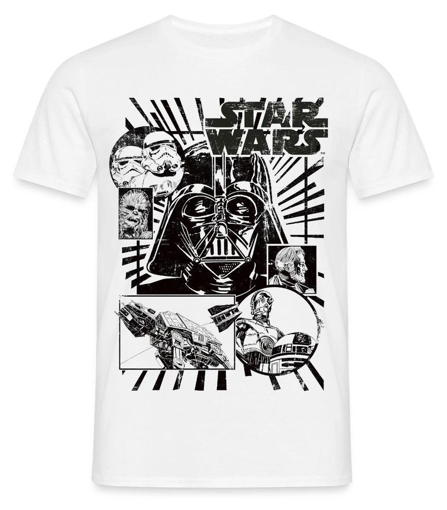 Star Wars Charaktere Darth Vader Chewbacca C3PO Männer T-Shirt, S, Weiß