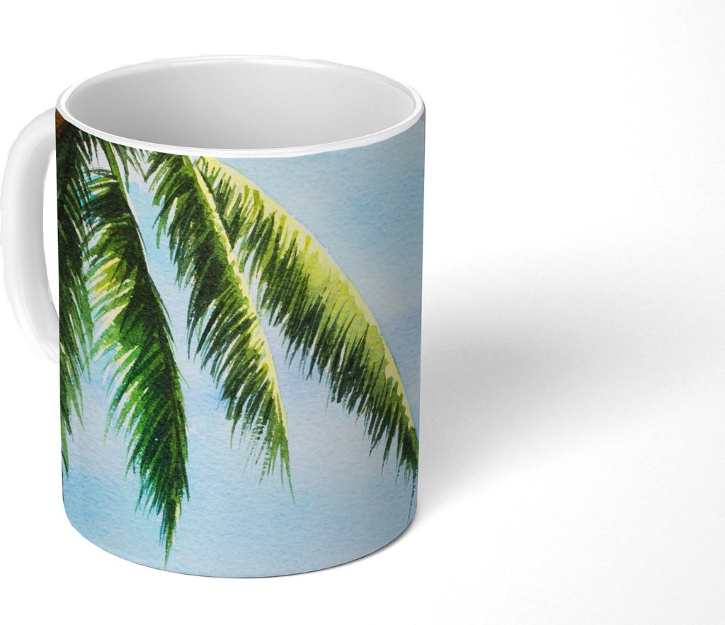 MuchoWow Tasse Kaffeetasse Kaffeebecher 350 ml Palme - Himmel - Aquarell Teetasse - Fototasse - Becher - Keramikbecher - Teebecher - Kaffeetasse ...