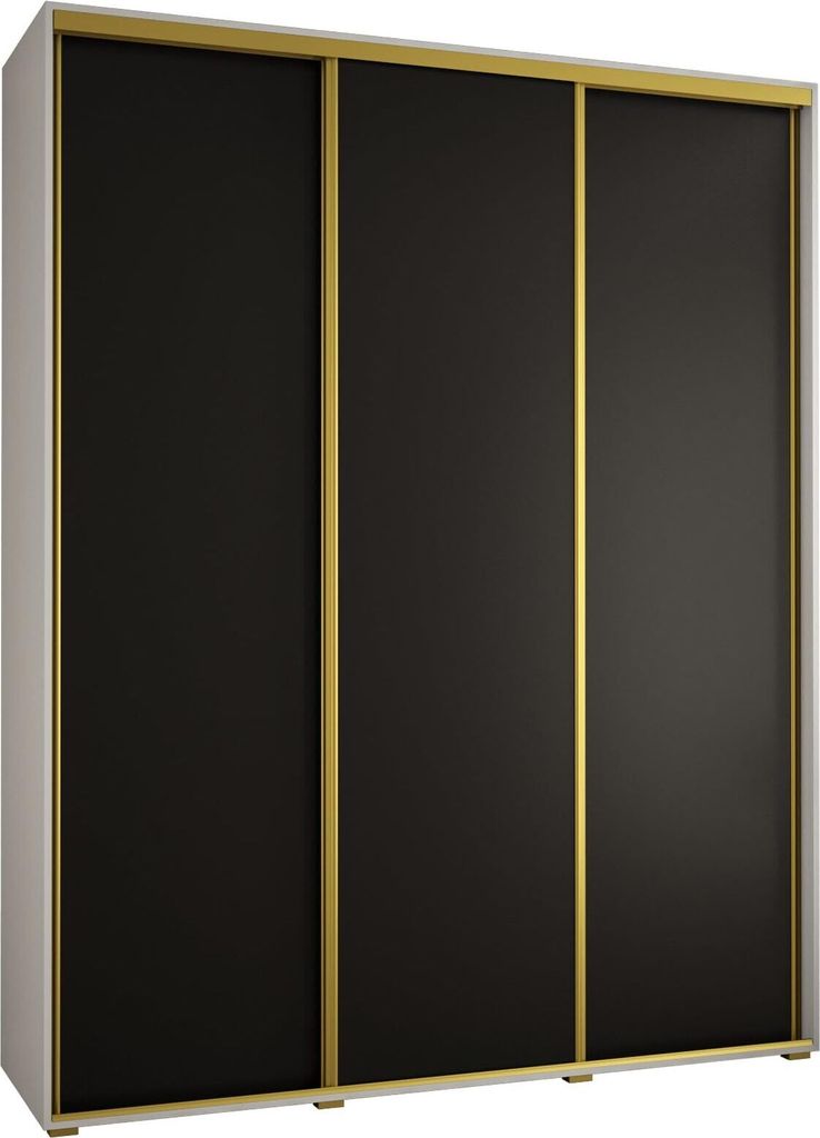 MEBLE KRYSPOL Davos 1 Schrank, drei Türen - 235,2x200x60 cm - Weiß Schwarz Gold