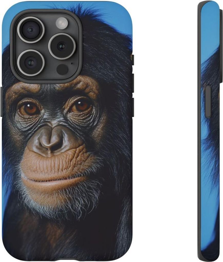 Affenporträt vor leuchtend blauem Hintergrund – Handyhülle Kompatibel mit iPhone 15 Pro