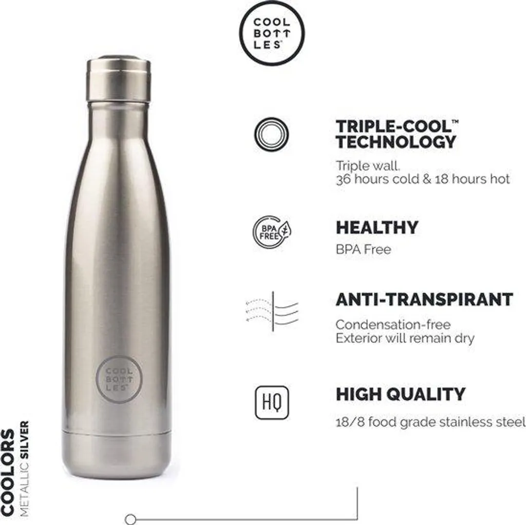 Bouteille isotherme inox argentée 500 ml - Garde le chaud et le froid
