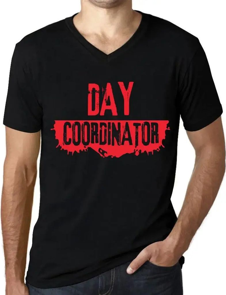 Herren Grafik T-Shirt V-Ausschnitt Tageskoordinator – Day Coordinator – Öko-Verantwortlich Vintage Jahrgang Kurzarm Lustige Druck Geburtstag G...
