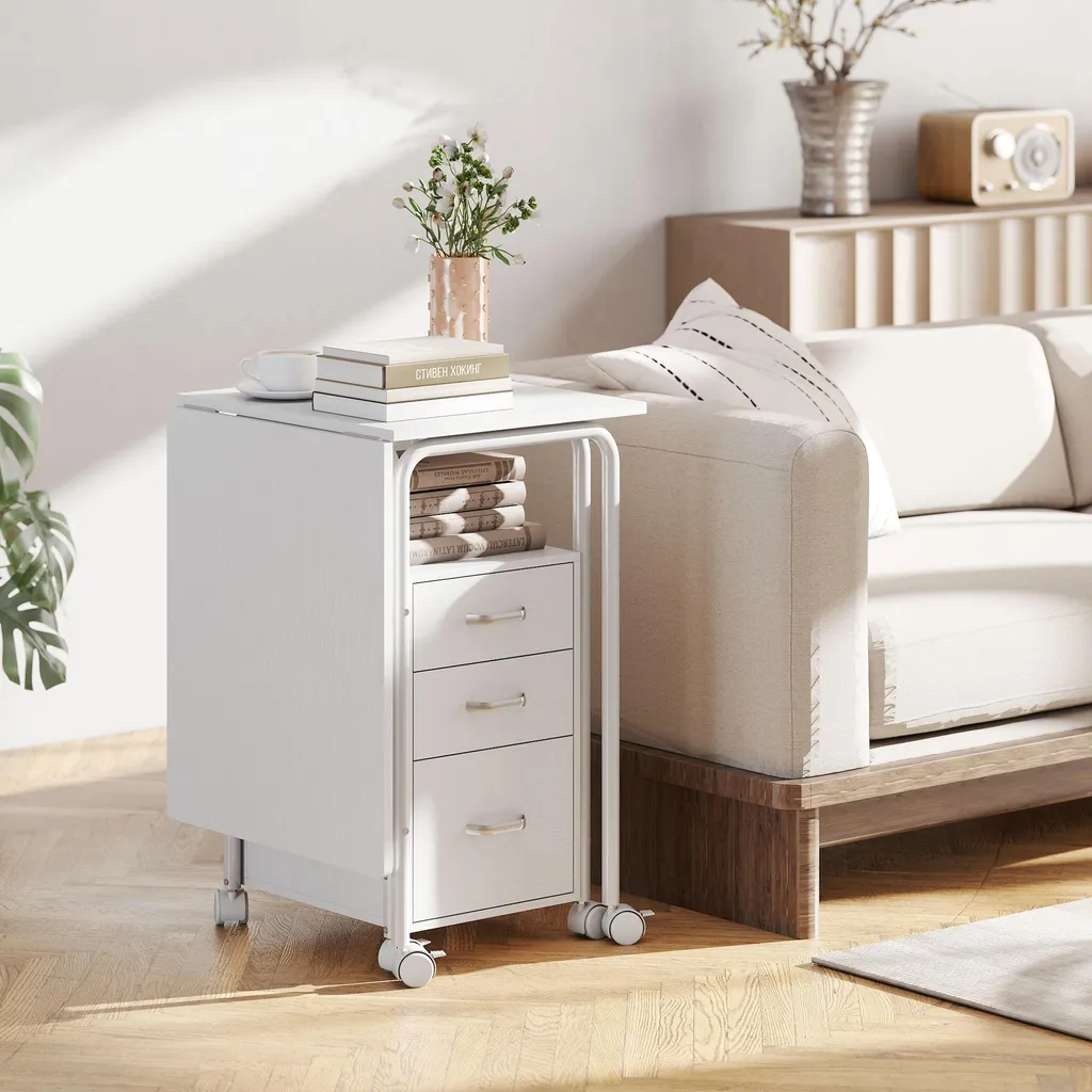Bureau de télétravail pliable blanc idéal pour chambre ou petit studio - 9