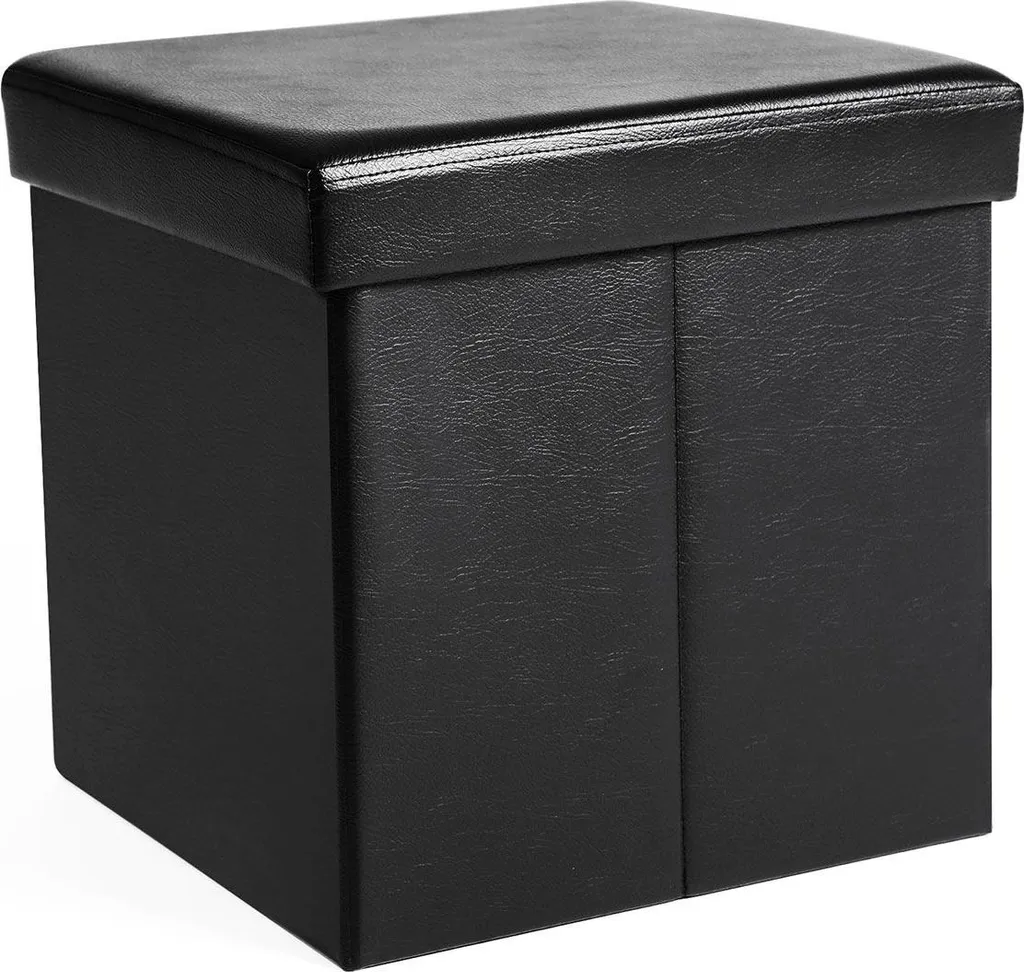 Pouf cube en similicuir noir - Siège d'appoint moderne pour salon et bureau