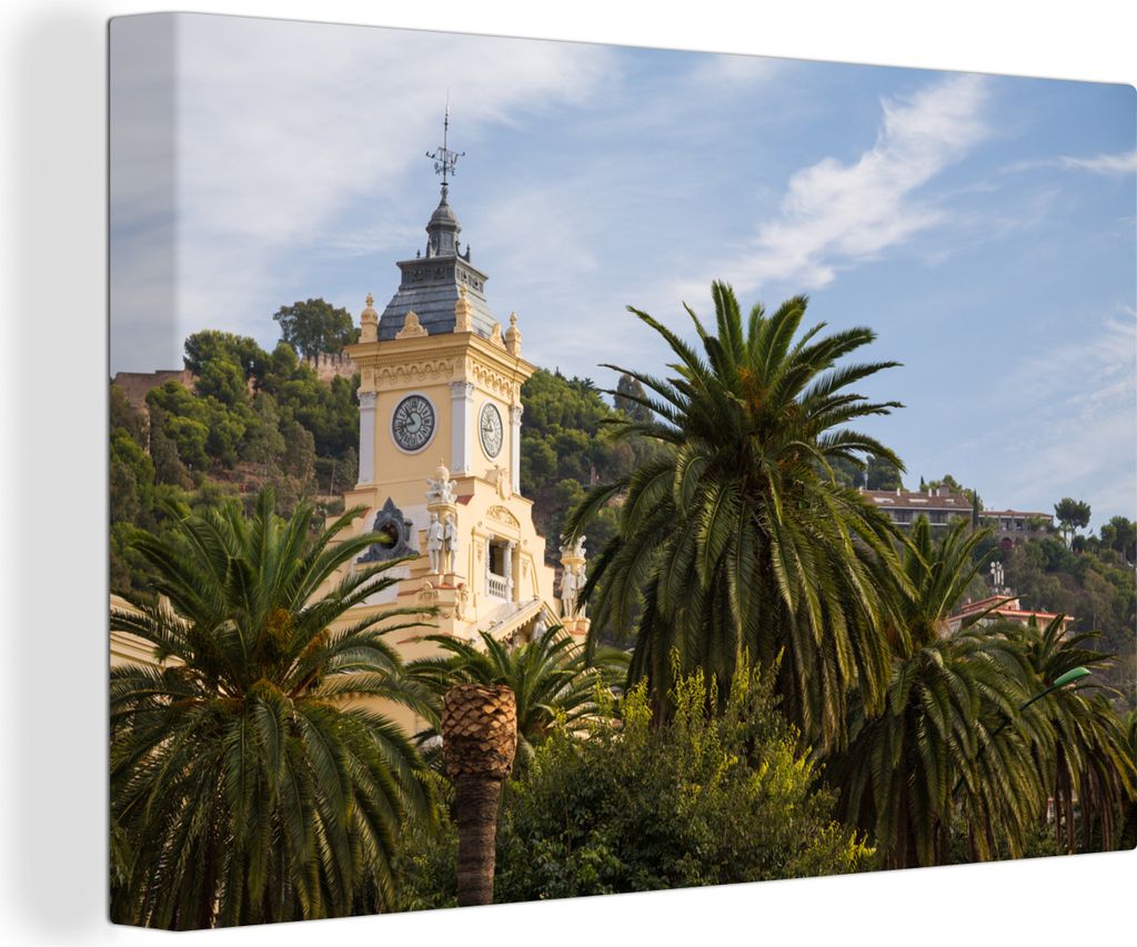 OneMillionCanvasses - Leinwandbilder - 140x90 cm, Die Spitze des Rathauses von Málaga Spanien, Wandbilder Kunstdruck Wanddekoration - Foto auf L...