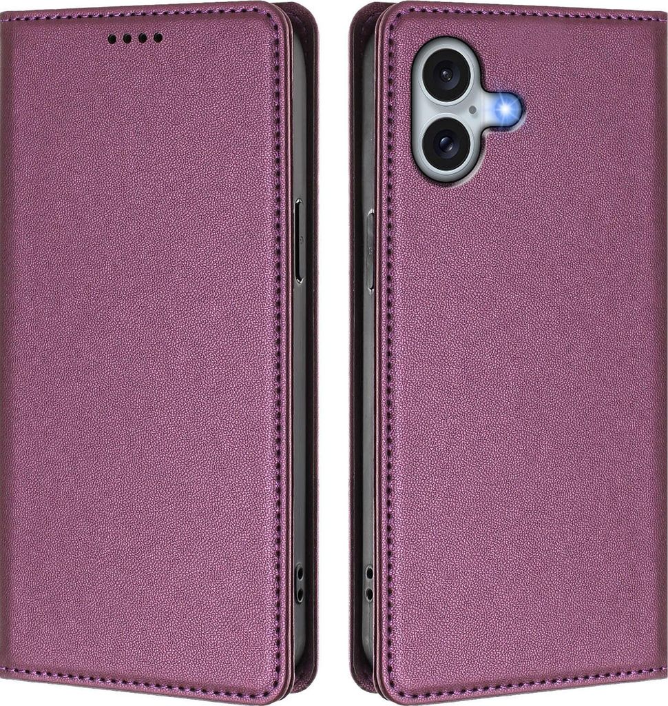Handyhülle für iPhone 16 Plus, Kunstleder Klapphülle Stoßfeste Magnetische Hülle mit Ständer Lila