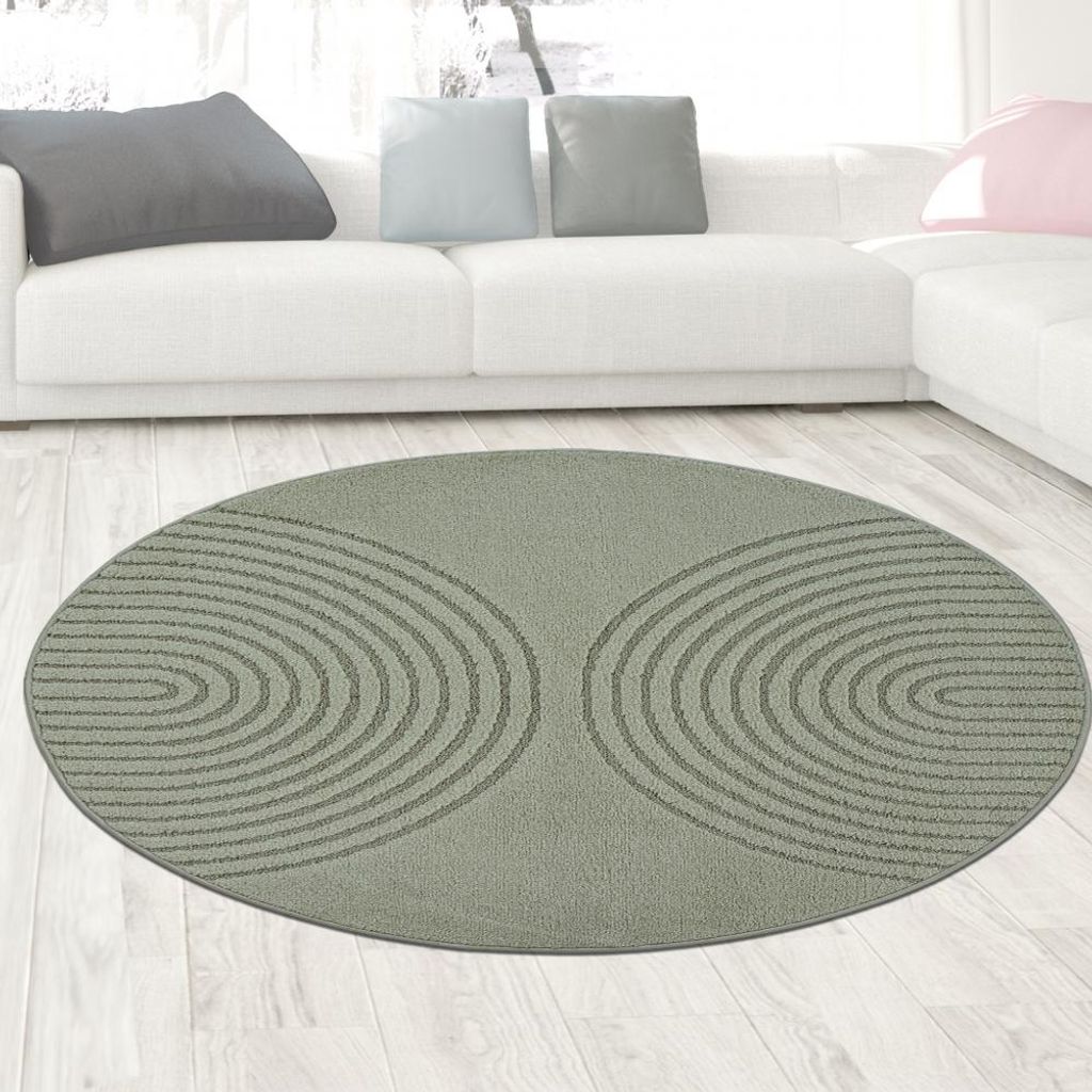 Designteppich Grün mit 3D-Kreismuster modern und elegant Größe - 120 cm Rund