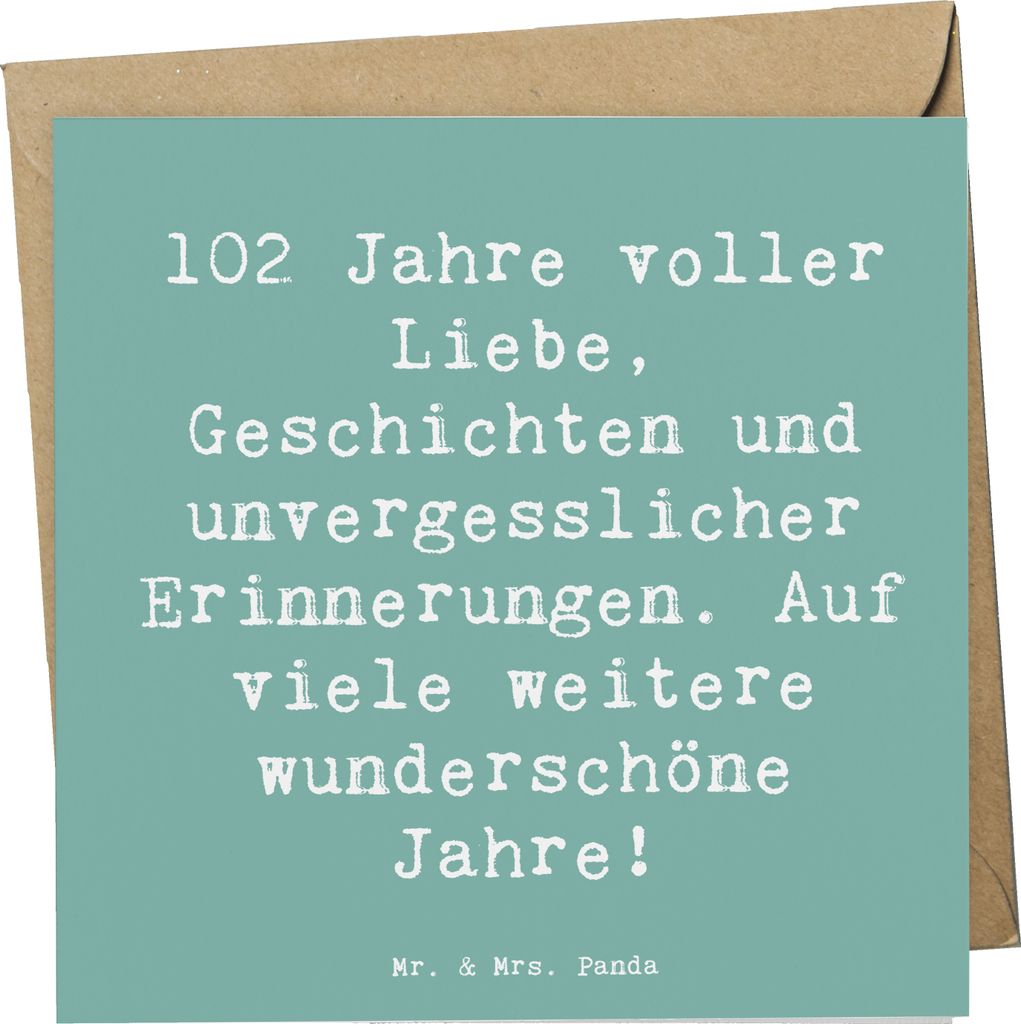 Mr. & Mrs. Panda Glückwunschkarte Spruch 102. Geburtstag - Meeresbrise - Geschenk, Langlebigkeit, Geschichten, Grußkarte, Liebe, anlasskarte, Alt...