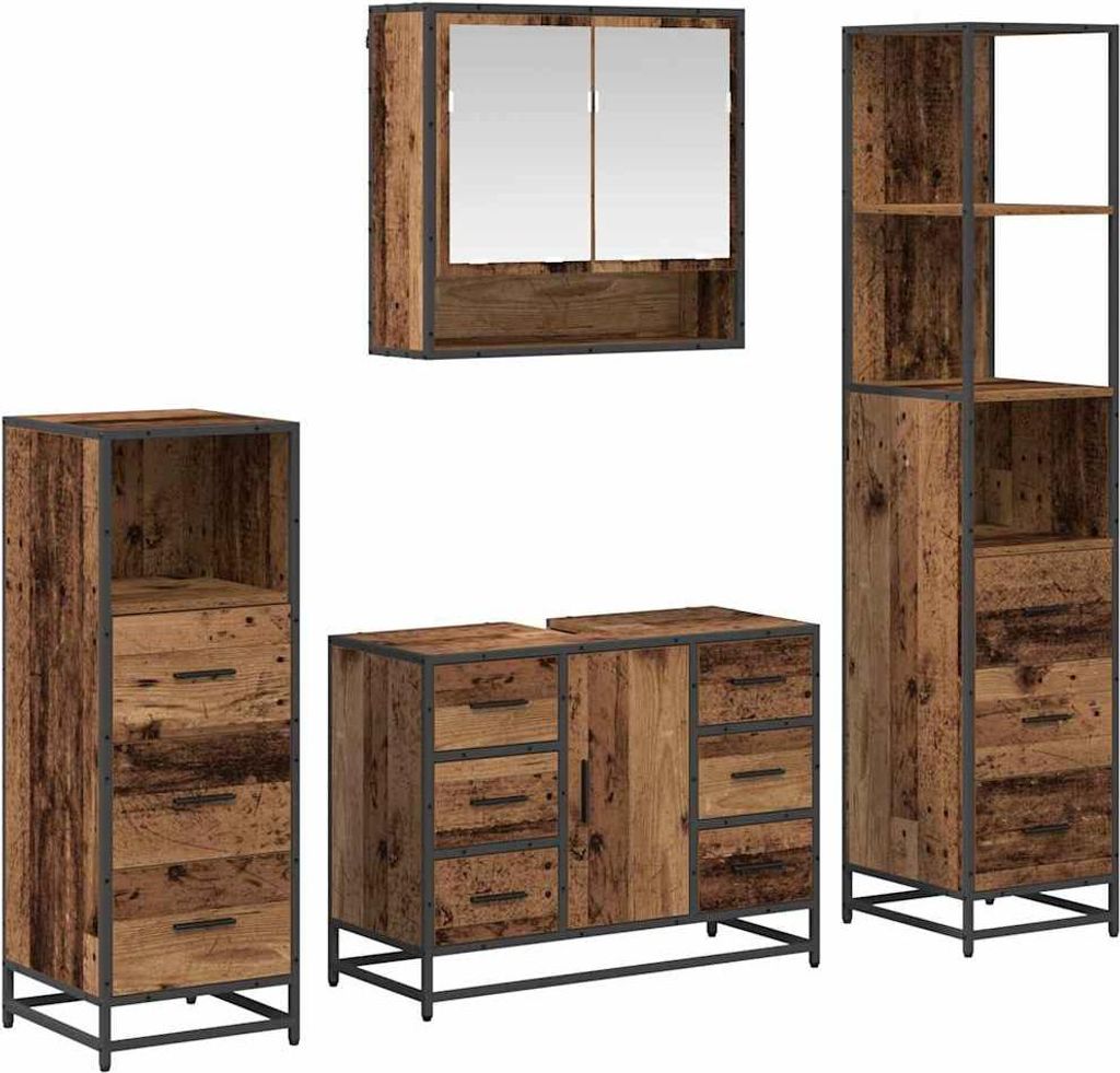 vidaXL Badezimmermöbel-Set mit Schubladen 4 pcs Altholz Holzwerkstoff