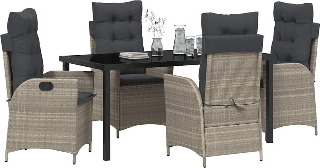 vidaXL Garten Essgruppe mit Kissen 5 pcs Hellgrau Poly-Rattan