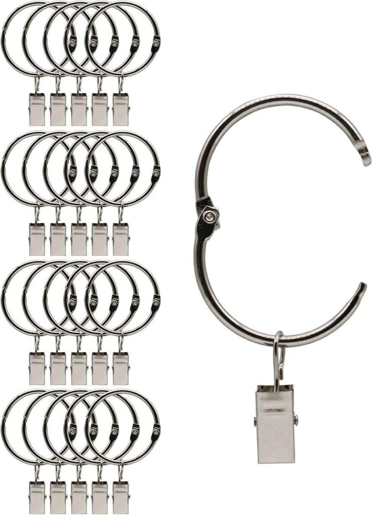 20 Metall Gardinen-Clip-Ringe – Öffnen und Schließen, Innendurchmesser 38 mm, Für Vorhänge (Silber)