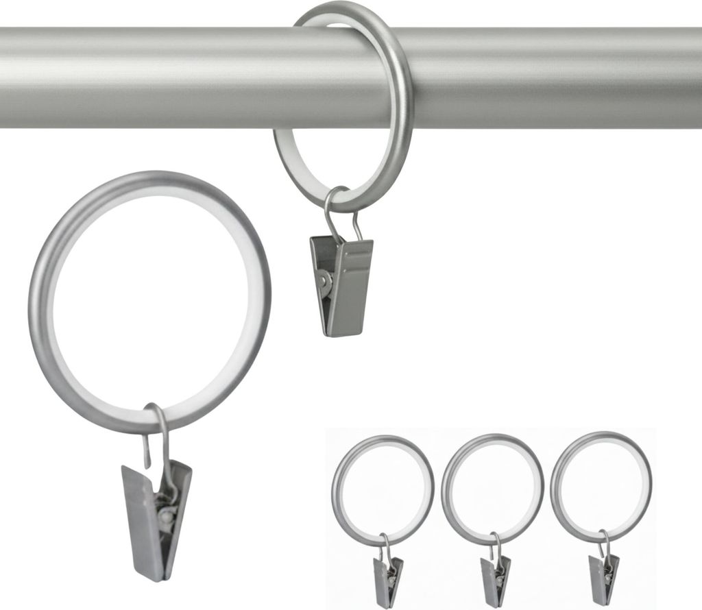 100 Stück Metall Gardinenringe mit Clips Farbe Satin für 25 mm & 30 mm Gardinenstangen Vorhangringe 35 mm Innendurchmesser Leises Gleiten