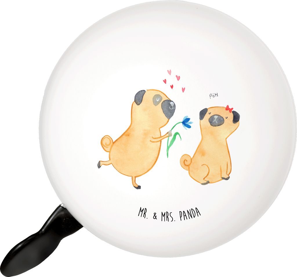 Mr. & Mrs. Panda Fahrradklingel Mops Verliebt - Weiß - Geschenk, Liebe, Freund, Knuffig, glocke fahrrad, Klingel, Hund, Für, Sprüche, Fahrradglo...
