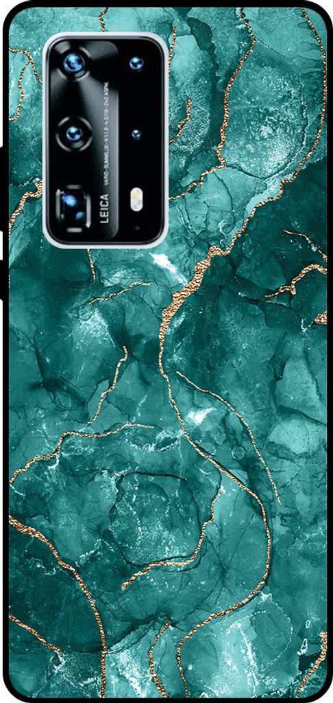 Smartphonica Phone Case Fit für Huawei P40 Pro Plus mit Marmor-Druck - TPU zurück Abdeckung Fall Marmor-Design - Gold Grün
