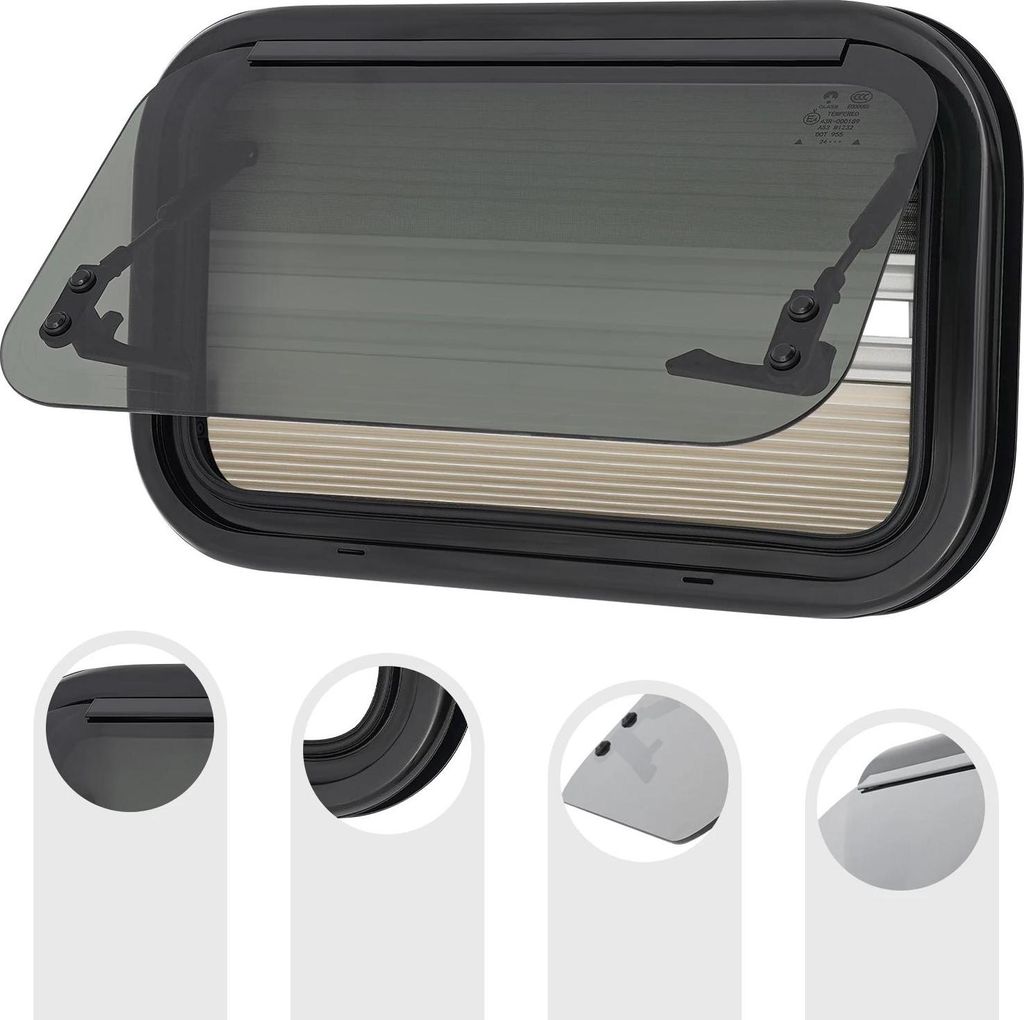 Fenster für Wohnmobil/Wohnwagen - Ausstellfenster - Mit Fliegengitter - Mit Sonnenschutz - 50 x 30 cm