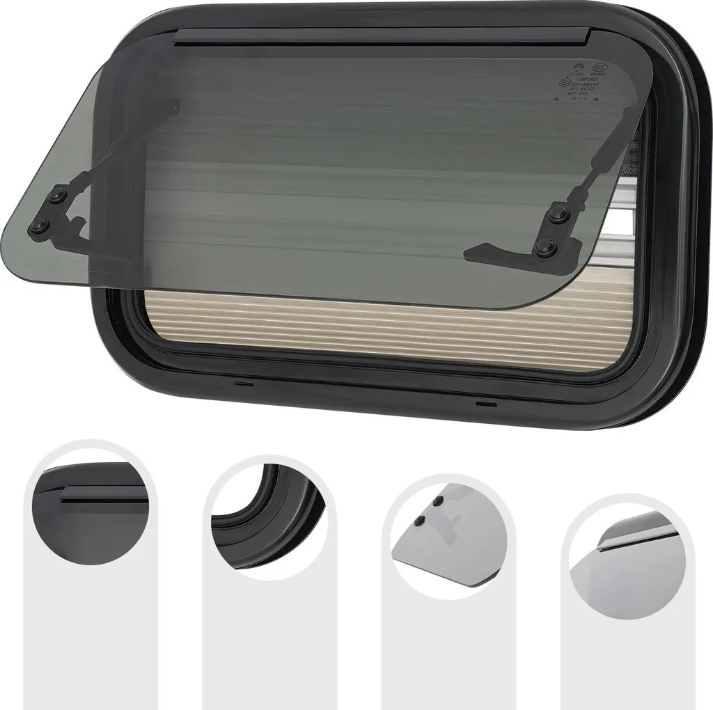 Fenêtre de camping-car 50x30 cm noire avec moustiquaire et charnière