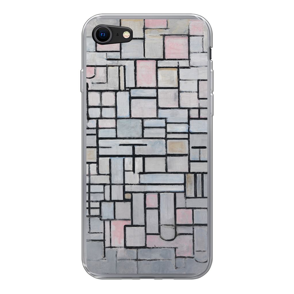 MuchoWow Handyhülle Schutzhülle Hülle für iPhone SE 2020 Komposition 6 - Piet Mondrian Silikon Softcase Handy Hülle - Kartenbesitzer