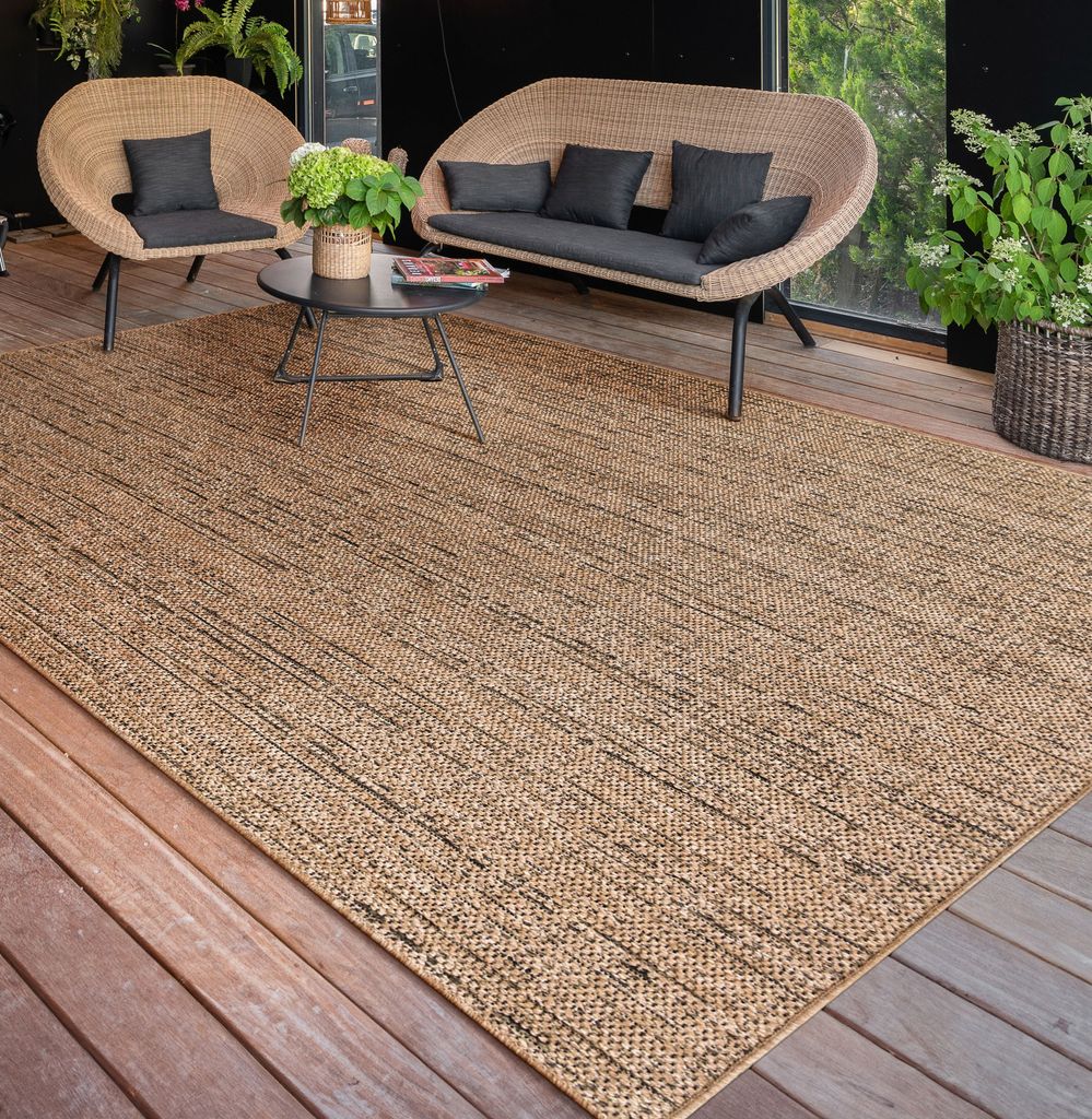 Outdoor Teppich wetterfest Modern Flachgewebe, Jute-Optik Produktbild 