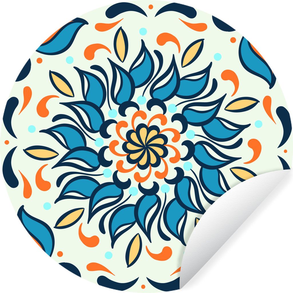 MuchoWow Runde Wandtattoo - Wandsticker Tapete Aufkleber Sonnenblume - Blätter - Blau - Orange Ø 30 cm Selbstklebend und Repositionierbar - Wan...