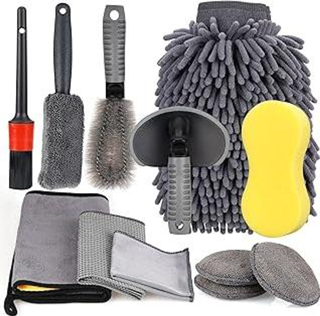 Auto Autopflege Reinigung Set,Autoreinigung set,Auto Pflege Kit,Auto Reiniger Set Außen,Autowäsche Set mit Reifenbürste,Mehrzweck-Reinigungstüc...