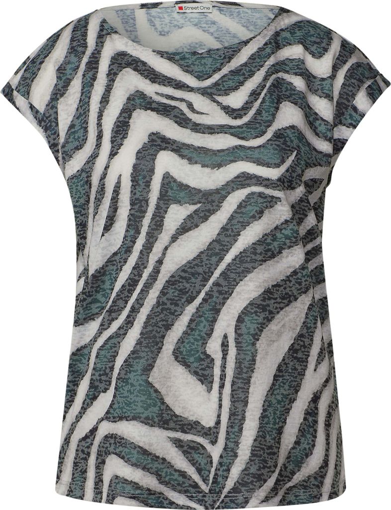 Street One Rundhalsshirt 'Gemustertes Ausbrenner-Shirt', A323574, pine grove green, Gr. 36