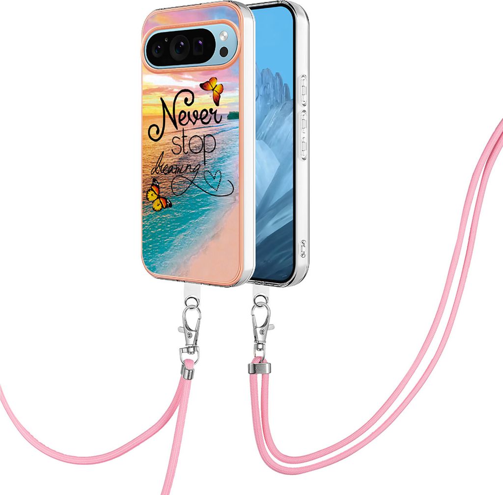 Handykette Hülle für Google Pixel 9 Muster TPU Schutzhülle mit verstellbarem Tragegurt Gold