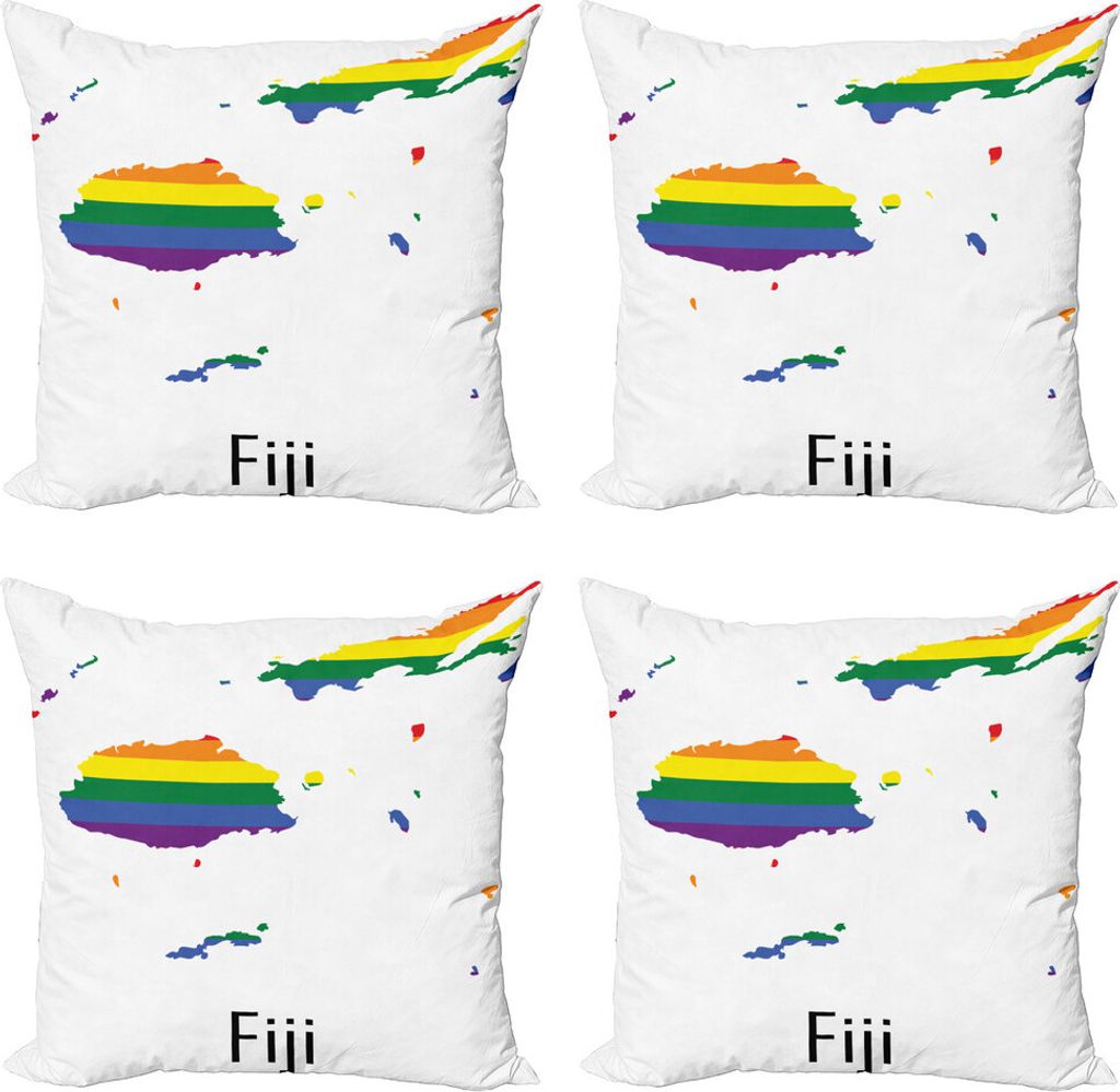 ABAKUHAUS Fidschi Kissenbezug Set (4 Stück), Regenbogen-Karten-Entwurf Wording, Moderner Doppelseitiger Digitaldruck, 45 cm x 45 cm, Mehrfarbig