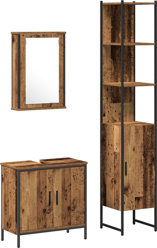 Möbel 3-teiliges Badezimmermöbel-Set Altholz - Badezimmer 3332551